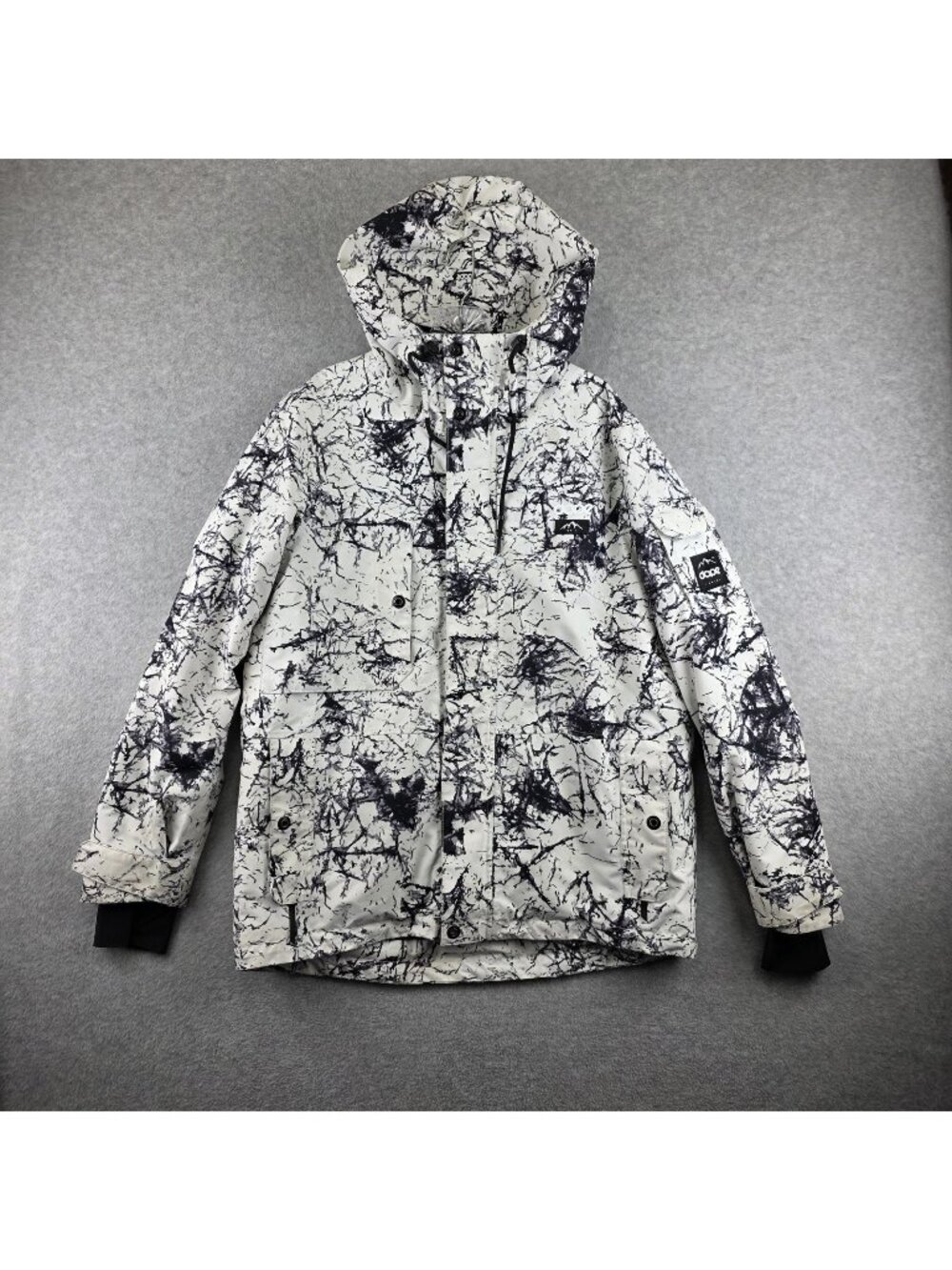 Dope Jacket Mens M White Black Abstract Puffer Hooded Insulated Lined Softshell